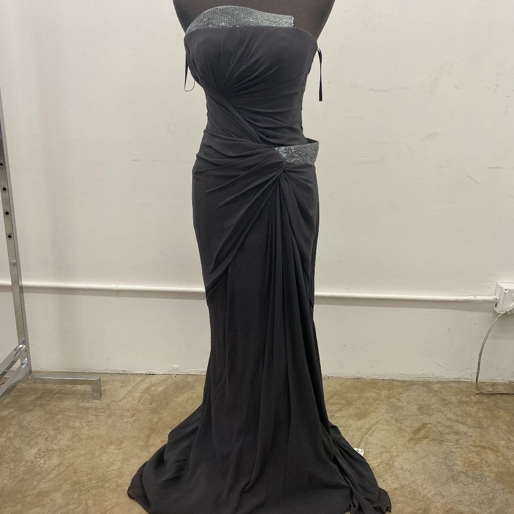 Dark Grey Strapless Grown with Draping on Bust